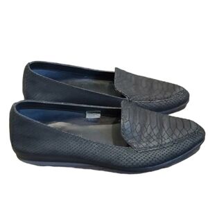 The FLEXX "Like New"Loafer Comfort shoes Black Leather Croc Print Flats sz 7
